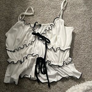 White and black frill cami